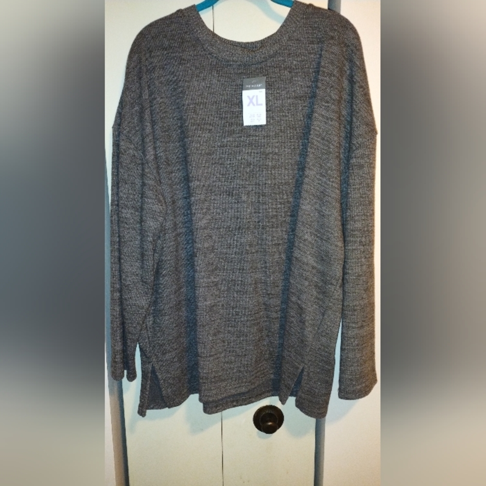 Primark Gray Crew Neck Sweater with Navy Stripes